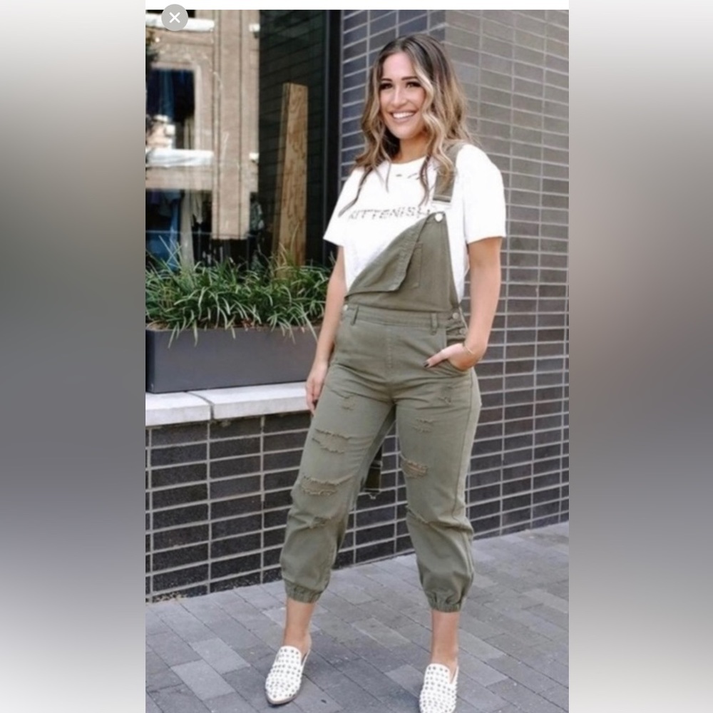 Green jogger type overalls are sure to take your fashion game up a notch!